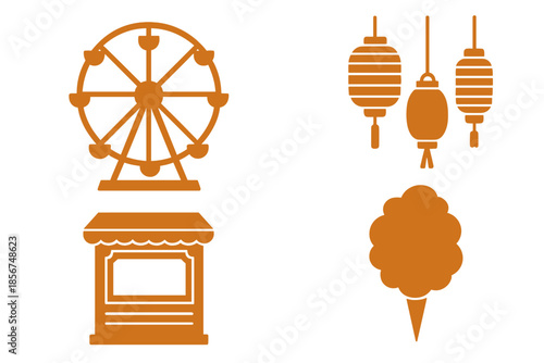Amusement Park and Festival Elements on Gradient Background