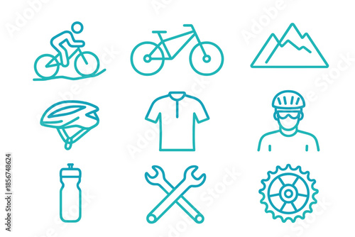Bicycle icons with neon glow on dark background