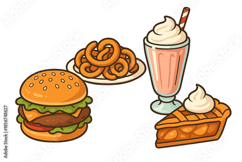 American diner food flat illustration