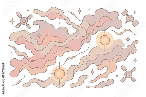 Whimsical Space Nebula with Satellites and Stars