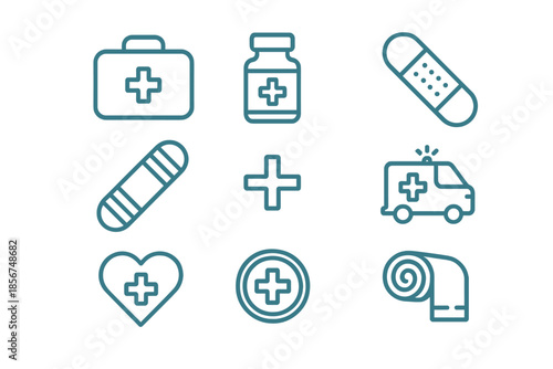 Medical Icons with Neon Glow on Dark Background