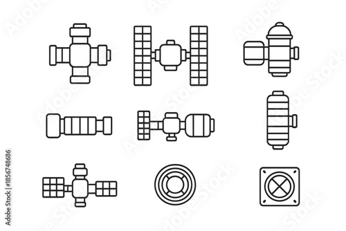 Set of Space Station and Satellite Icons