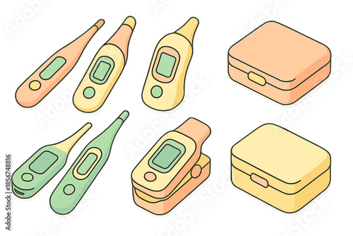 Assortment of Medical Thermometers and Storage Cases