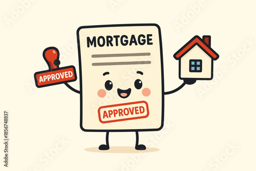 Happy Mortgage Document Character Approved for Home Ownership