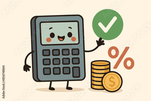 Cute Calculator with Coins and Percentage Sign