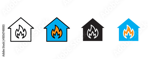 House fire icon set vector on white background.  safety, warning, flames, home, burning symbol. vector illustration.