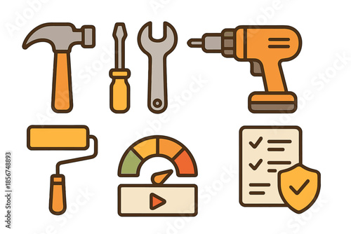Collection of Flat Icons for Tools and Maintenance