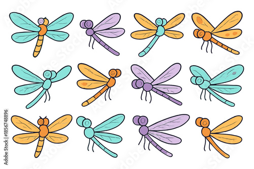 Cute Cartoon Dragonflies in Various Colors