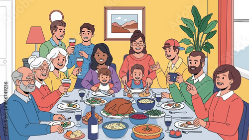 Multigenerational family enjoying a festive holiday dinner together at a table.