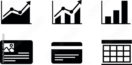 Collection of business and finance icons including graphs and charts