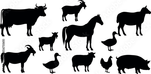 Farm animal silhouettes collection