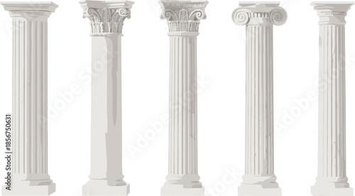 Ancient classical columns set, Greek Roman pillars, architectural marble vector illustration isolated design collection heritage