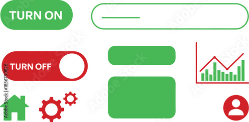 A collection of green and red control and status icons