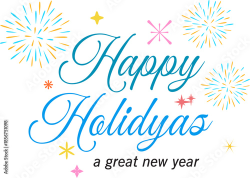 Happy Holidays Typography with Fireworks – Festive New Year Greeting Design