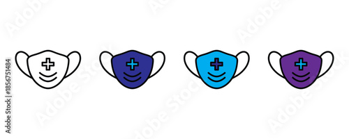 Medical face mask icon set vector on white background.  protective, health, safety, virus, pandemic, cross, symbol. vector illustration.