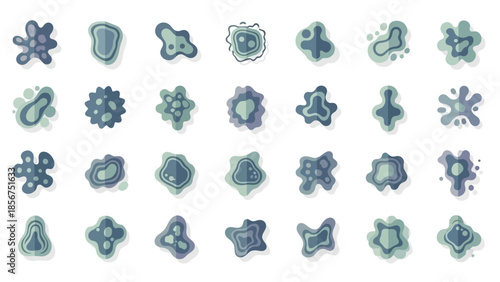 Collection of blue abstract floral shapes.