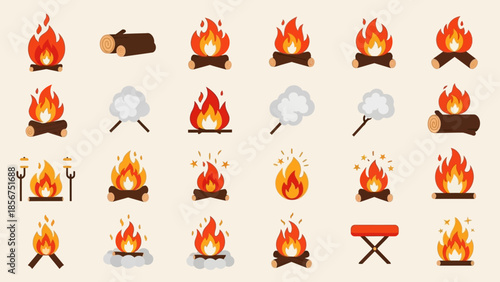 Collection of Campfire Icons in Various Styles.