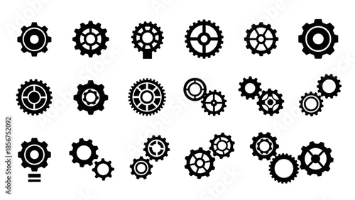 Collection of Various Black Gears and Cogs.