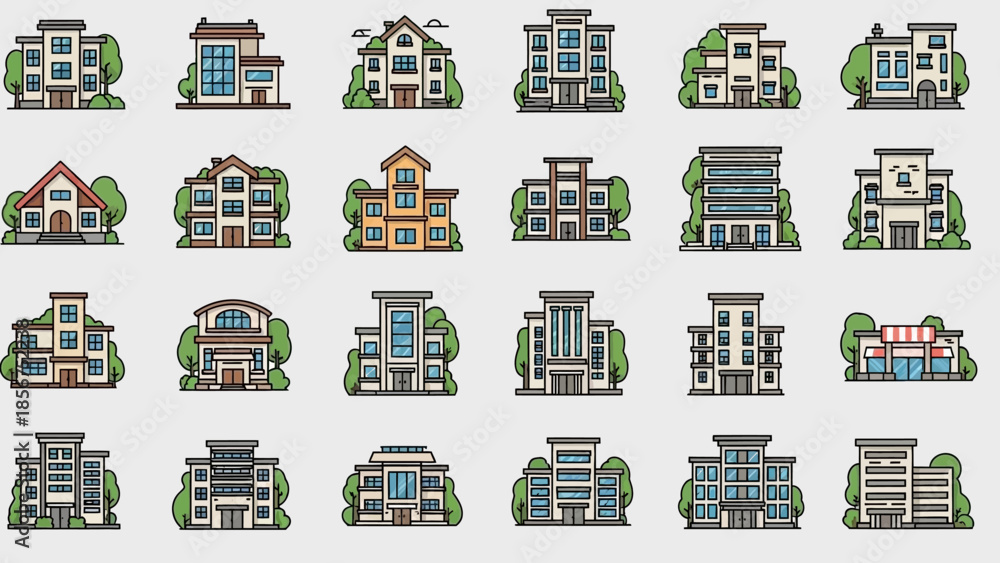 Obraz premium Collection of Various Cartoon House Illustrations.