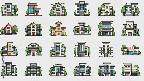 Collection of Various Cartoon House Illustrations.