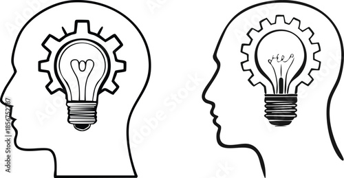 Human head gears and light bulb icon symbolizing innovation thinking creativity and smart solutions