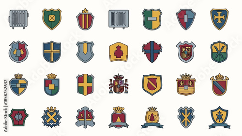 Collection of Various Heraldic Shields and Emblems.