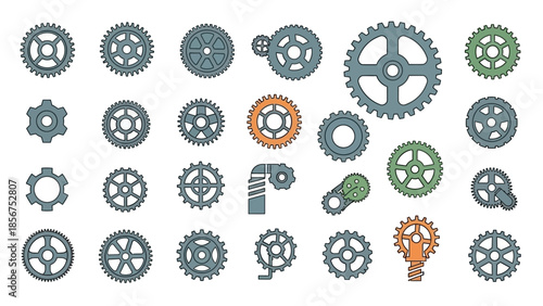 Collection of Various Mechanical Gears and Cogs.