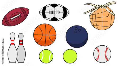 Collection of Various Sports Balls and Equipment.