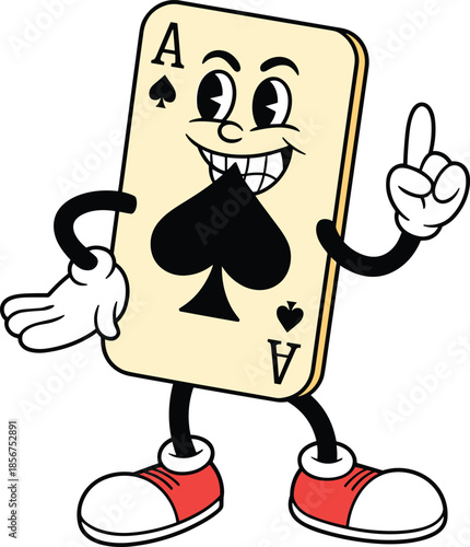 Ace of spades playing card character illustration, smiling casino mascot cartoon vector isolated design icon