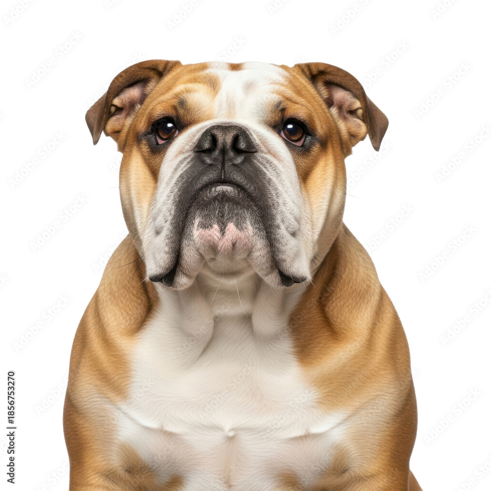 Obraz premium Bulldog looking up isolated on transparent background