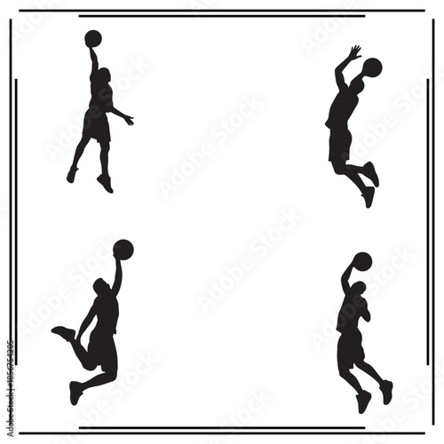 A big collection of basketball player  silhouette set, basketball player  silhouette logo isolated on white background.				