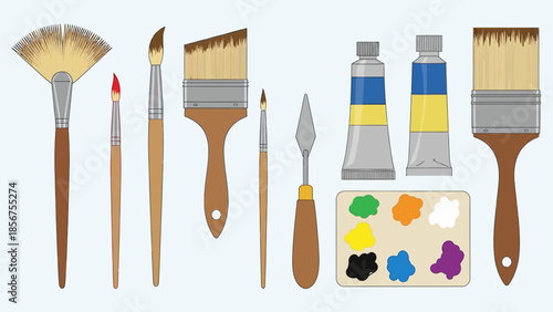 A complete set of artist tools for painting and creative projects.