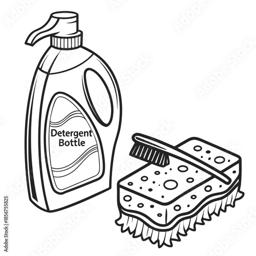 Detergent bottle and cleaning brush