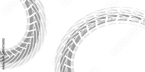 Tire track. Car, bike, motorcycle tyre mark with grunge effect isolated on white background. Wheel footprint on the road. Top view of rubber protector mark