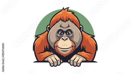 Friendly cartoon orangutan mascot peeking over a surface.