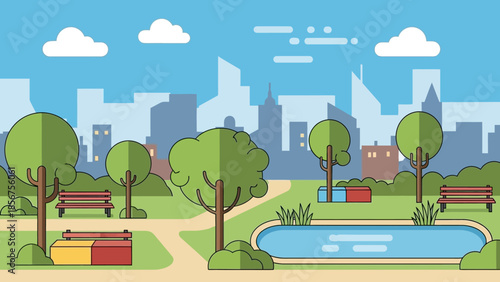 Flat vector illustration of a public city park scene.