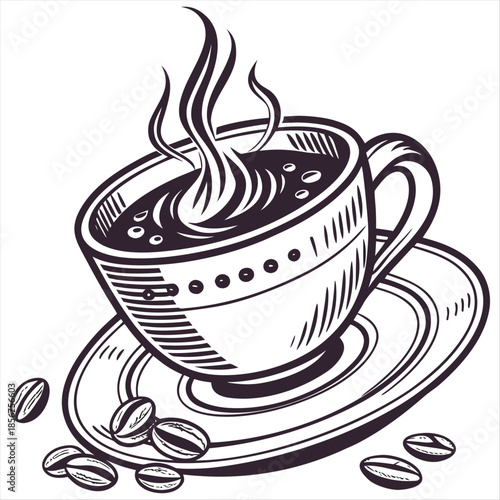 Coffee cup cappuccino latte, digital paint illustration