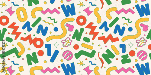 pattern geometric shapes symbols retro pop art background vector