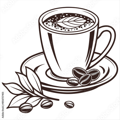 Coffee cup cappuccino latte, digital paint illustration