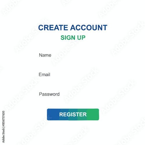 A white background hosts a sign-up form with fields and a "Register" button