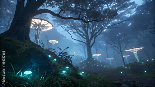 bioluminescent-plants-glowing--a-dark-forest-in
