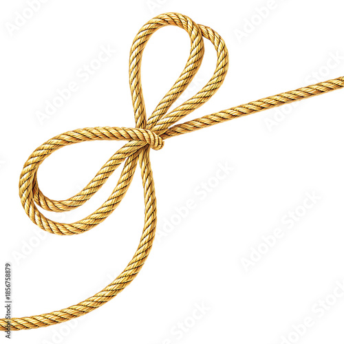 Golden thin rope  with Knotted Bow  Isolated on  Transparent Background