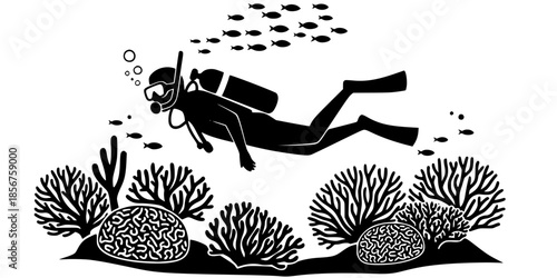 Red Sea Diving Scuba Adventure Vector Silhouette