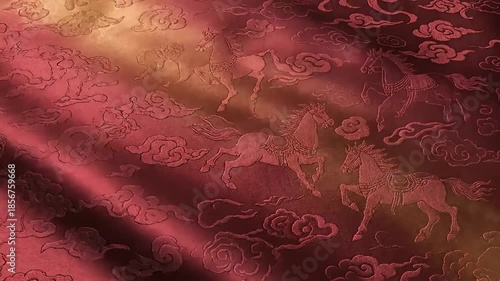 Vibrant Chinese New Year Celebration with Flowing Red Silk Fabric Background and Soft Golden Light for CNY Opener