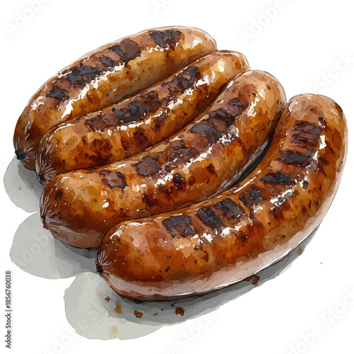 watercolor painting of Bratwurst, isolated on a white background.