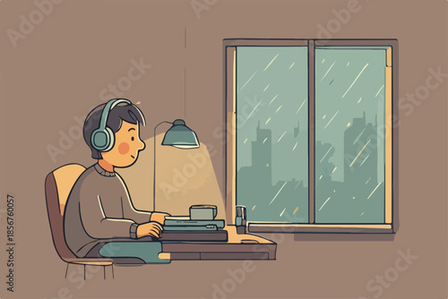 flat illustration of a person relaxing while listening to music