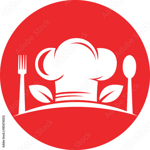A stylized illustration of a chef's hat, flanked by a fork and spoon, with green leaves, symbolizing healthy and fresh cuisine. This logo represents culinary excellence and wholesome dining experience
