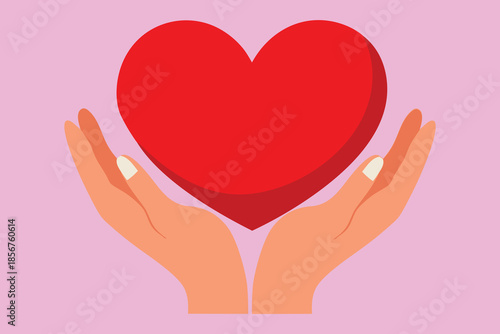 Hands Holding Red Heart Symbol of Care and Love