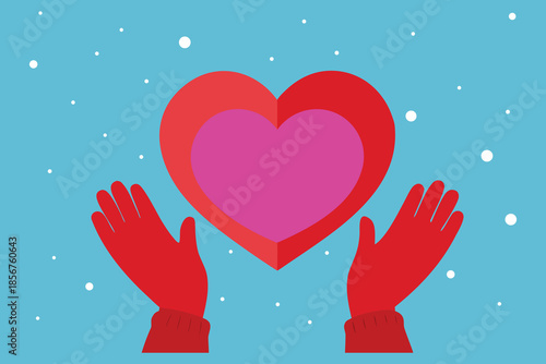 Red Knitted Gloves Holding White Heart on Snow