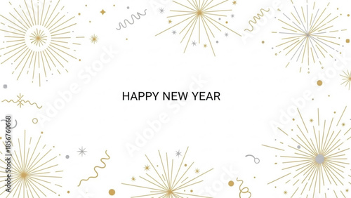 Happy new year celebration background with fireworks and confetti